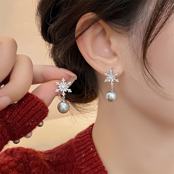 GOLICC Christmas Snowflake Pearl Earrings - Picture 12 of 12